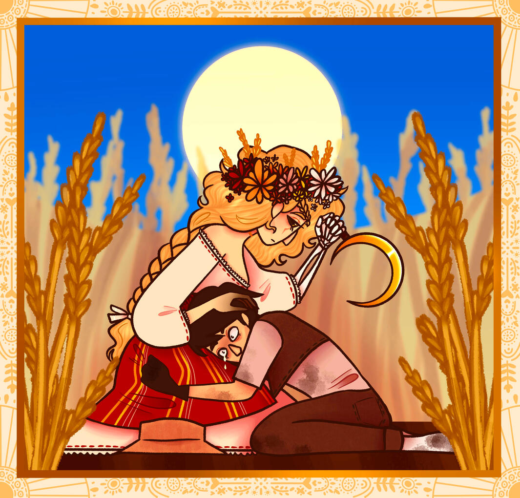 shaded full body with complex background + two characters